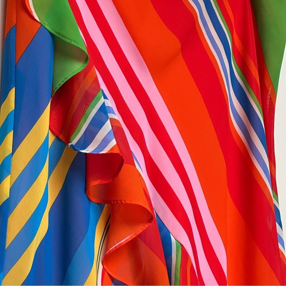 Lauren Ralph Lauren Faux Wrap Striped Midi Skirt Orange Multicolor Size Large - Picture 4 of 9